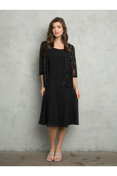 Eva USA 3489 Two Piece Short Mother of the Bride Jacket Dress - Black / M - Mother of the Bride Dresses