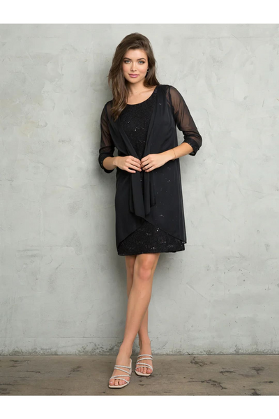 Eva USA 3490 Two Piece Short Mother of the Bride Dress - Black / M - Mother of the Bride Dresses
