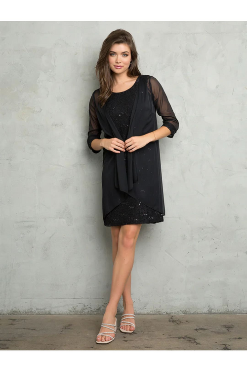 Eva USA 3490 Two Piece Short Mother of the Bride Dress - Black / M - Mother of the Bride Dresses