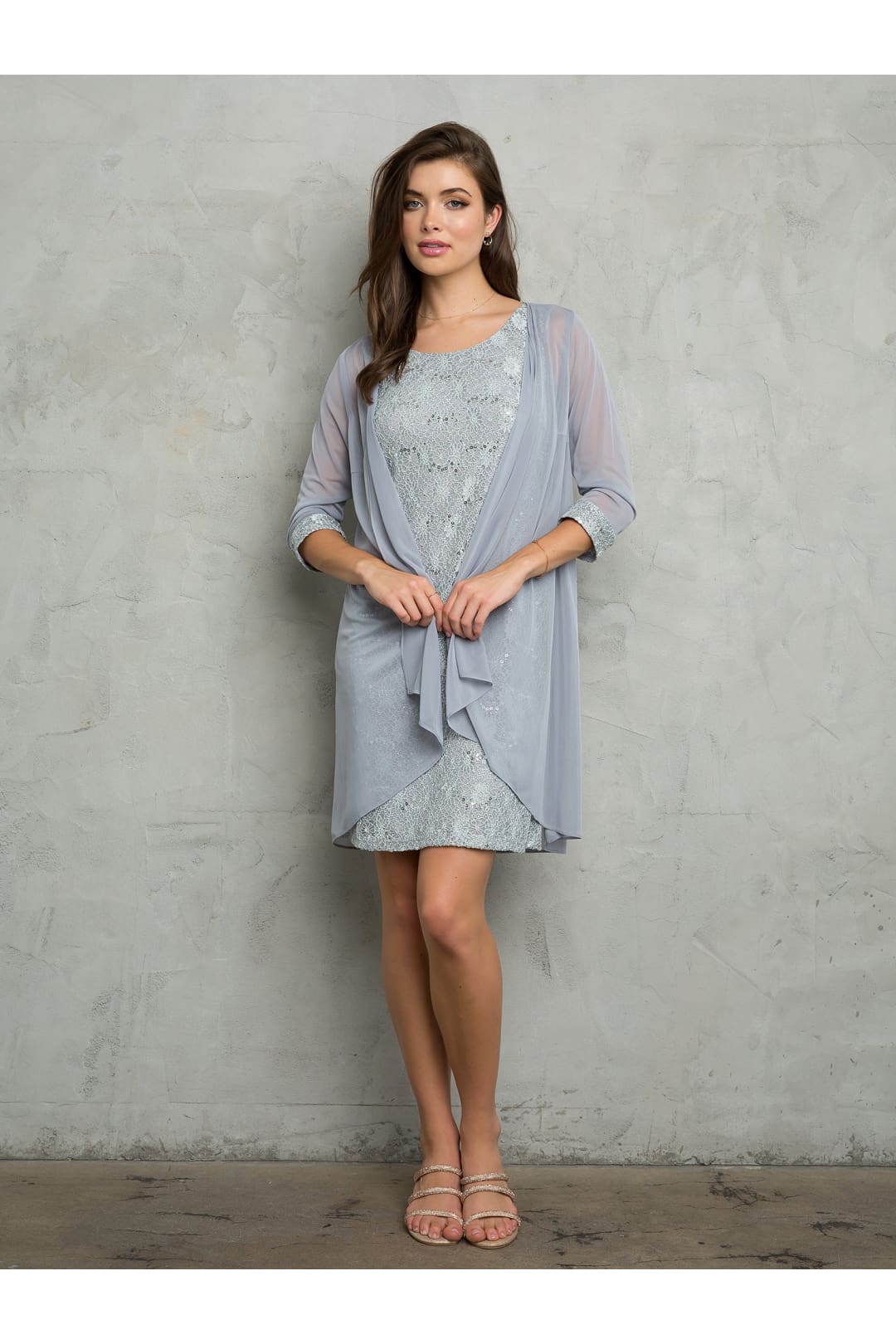 Eva USA 3490 Two Piece Short Mother of the Bride Dress - Silver / M - Mother of the Bride Dresses