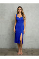 Eva USA 3493 Short Fitted Midi Cocktail Dress - Royal / S - Cocktail Dresses