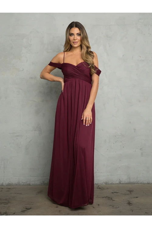 Eva USA 3494 Long A Line Formal Prom Dress - Burgundy / S - Prom Dresses