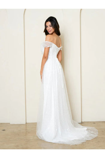 Eva USA 3502 Long Simple Beaded Lace Wedding Dress - Wedding Dresses