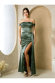 Eva USA 3503 Long Slit Fitted Formal Prom Dress - Eucalyptus / XS - Prom Dresses