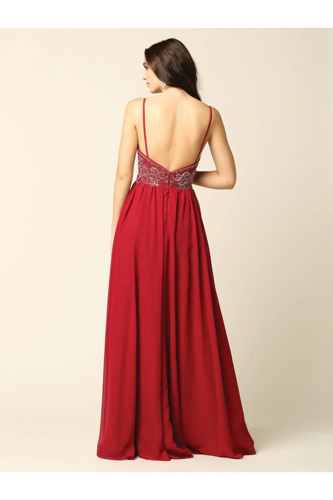 Eva USA 5213 Long Spaghetti Strap Beaded Formal Chiffon Dress - Prom Long Dress