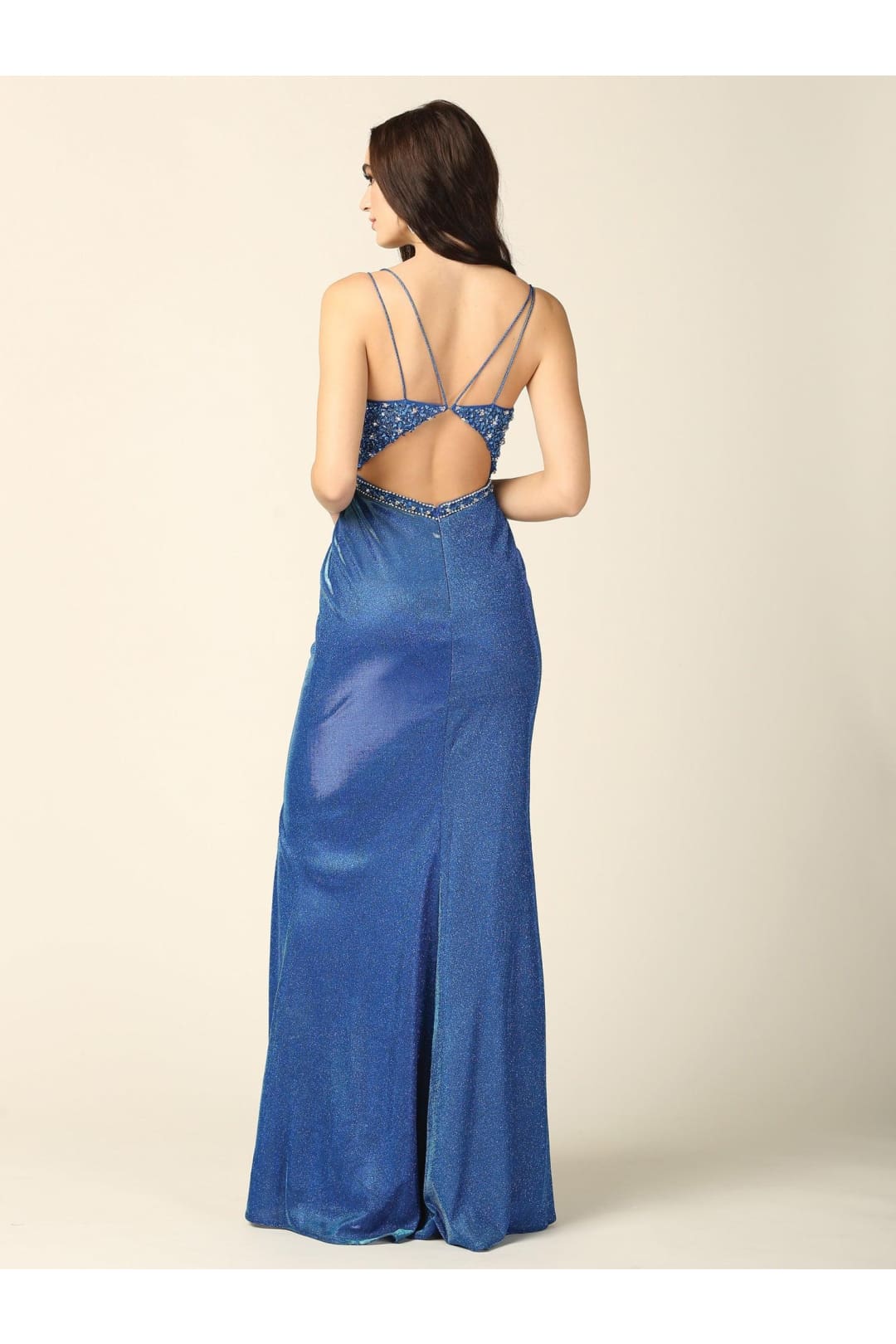 Eva USA 5215 Prom Long Spaghetti Strap Formal Metallic Dress - Prom Long Dress