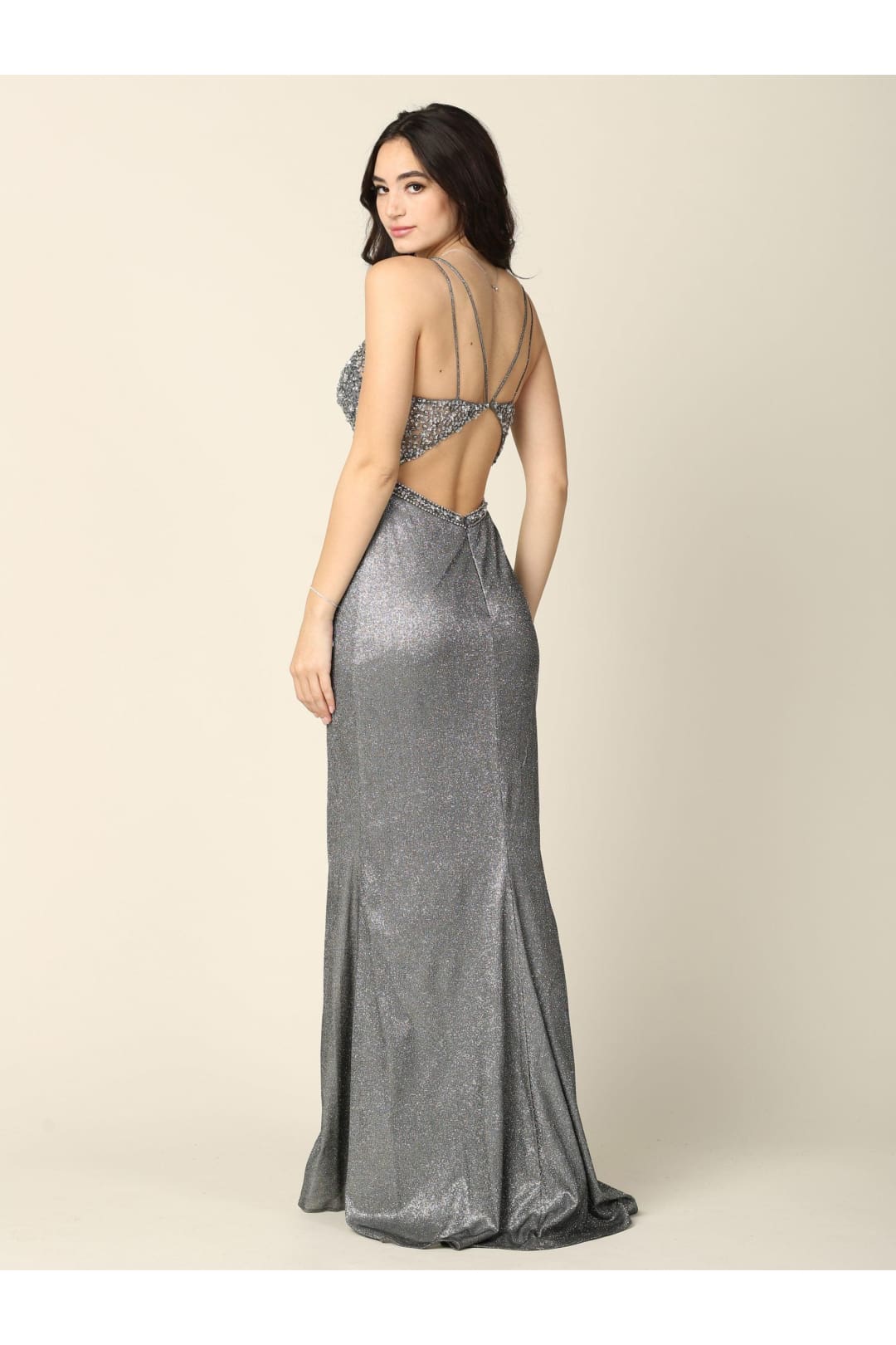 Eva USA 5215 Prom Long Spaghetti Strap Formal Metallic Dress - Prom Long Dress