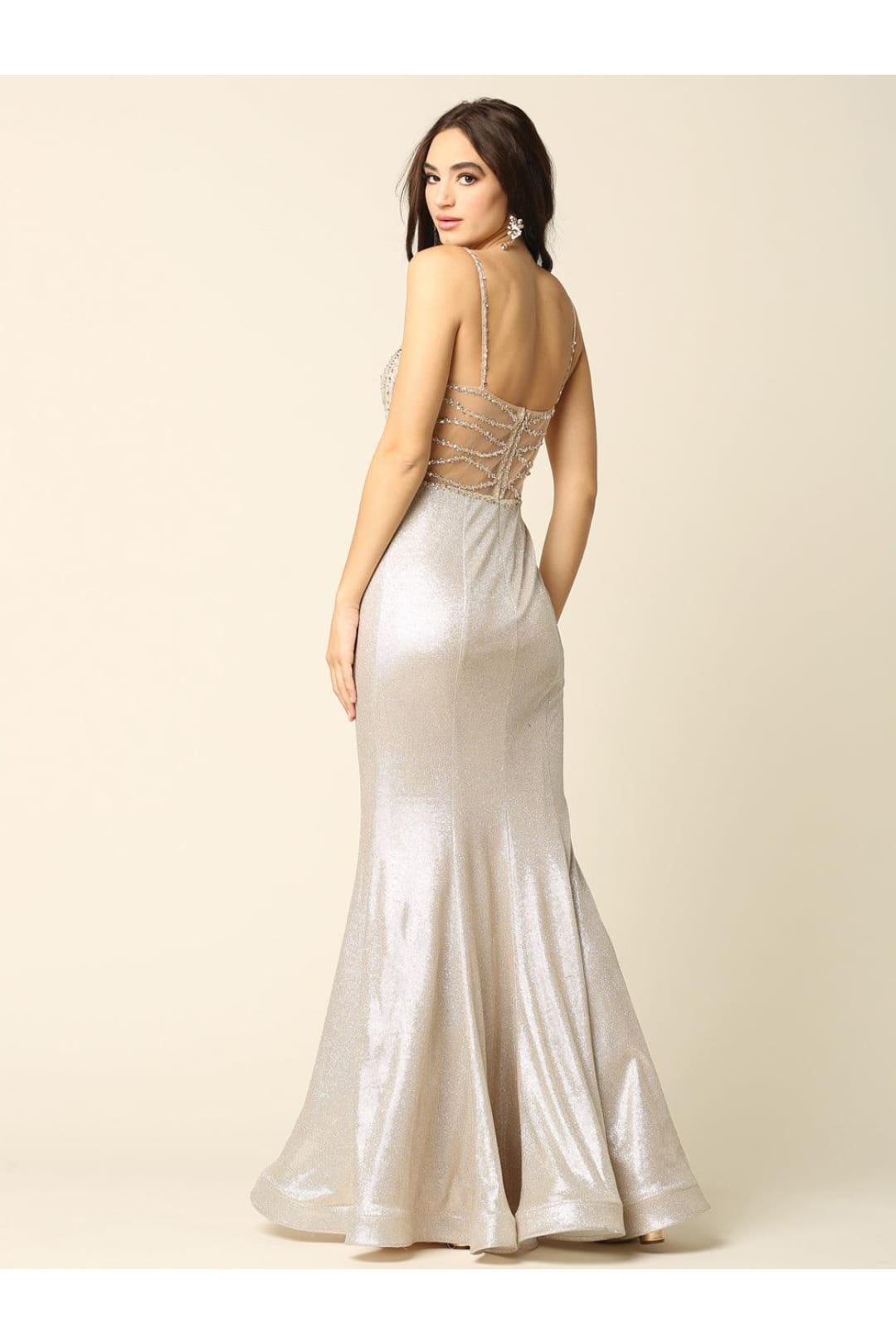 Eva USA 5223 Long Formal Spaghetti Strap Metallic Prom Dress - Prom Long Dress