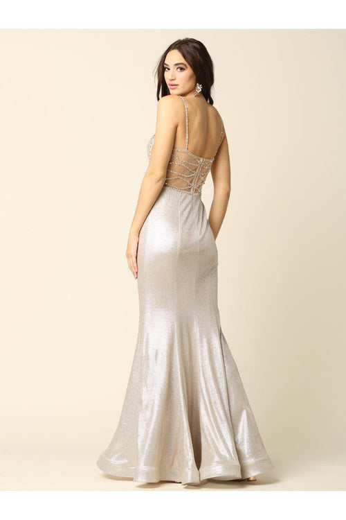Eva USA 5223 Long Formal Spaghetti Strap Metallic Prom Dress - Prom Long Dress