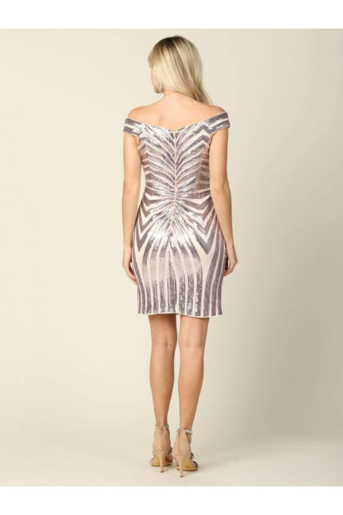 Eva USA 5226 Short Off Shoulder Sequins Cocktail Dress - Cocktail Dress