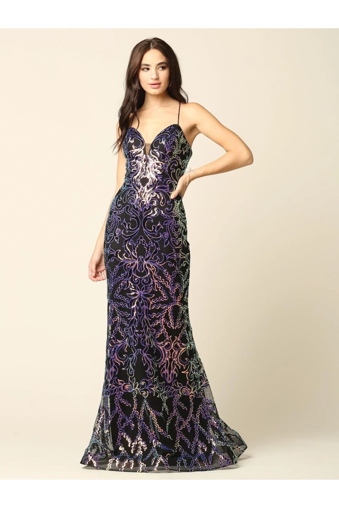 Eva USA 5227 Long Formal Spaghetti Strap Fitted Prom Dress - Prom Long Dress