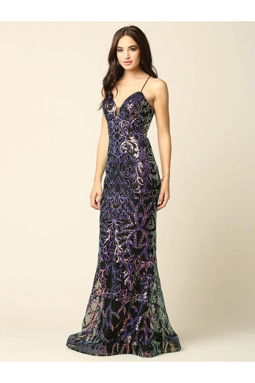 Eva USA 5227 Long Formal Spaghetti Strap Fitted Prom Dress - Prom Long Dress