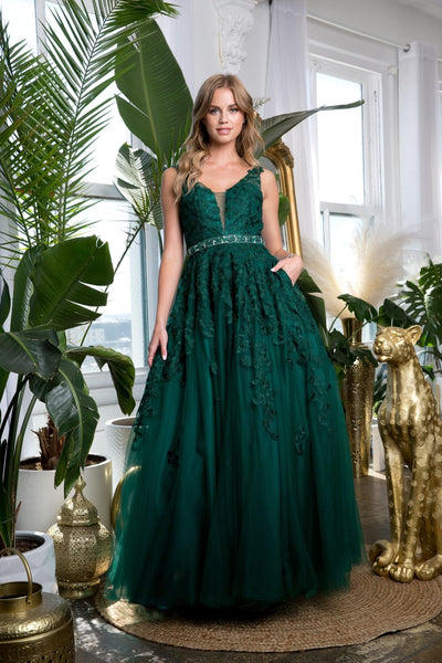 Eva USA 5232 Long Formal Sleeveless Prom Ball Gown - Hunter Green / XS - Prom Long Dress