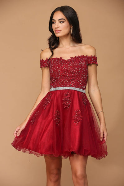 Eva USA 5236 Prom Short Off Shoulder Lace Cocktail Party Dress - Prom Short Dress