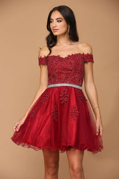 Eva USA 5236 Prom Short Off Shoulder Lace Cocktail Party Dress - Prom Short Dress