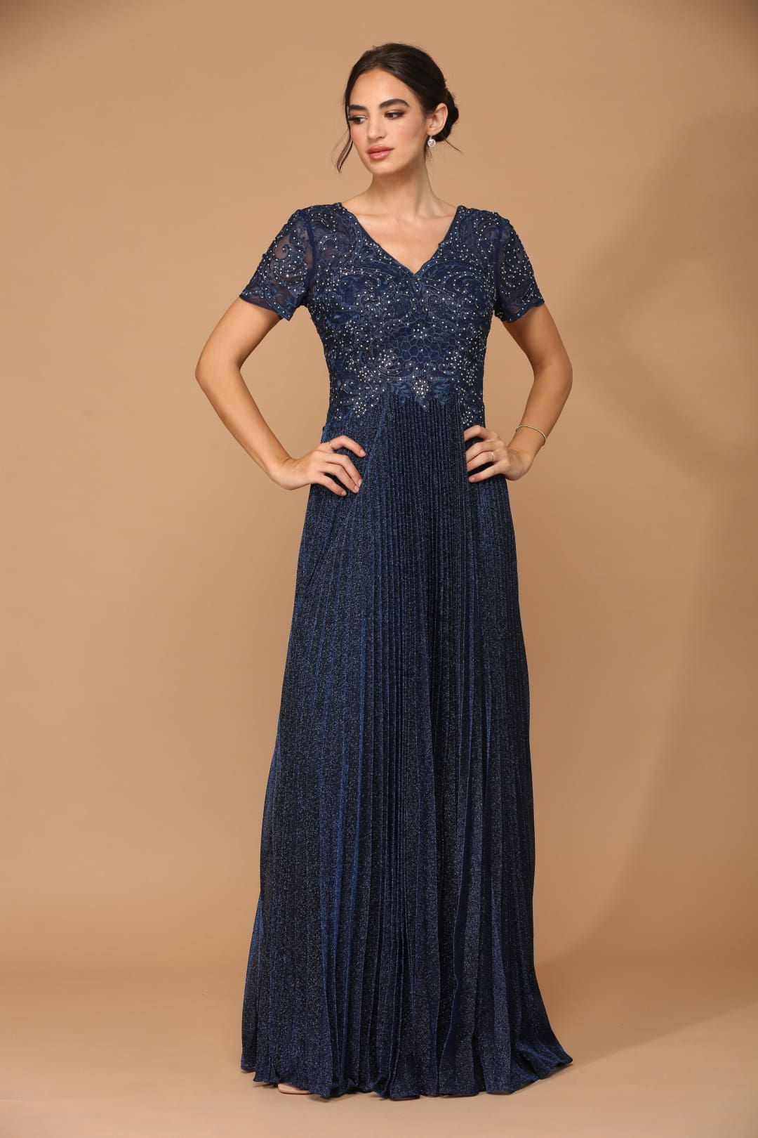 Eva USA 5241 Mother of the Bride Long Formal Metallic Dress - Mother of the Bride Dresses