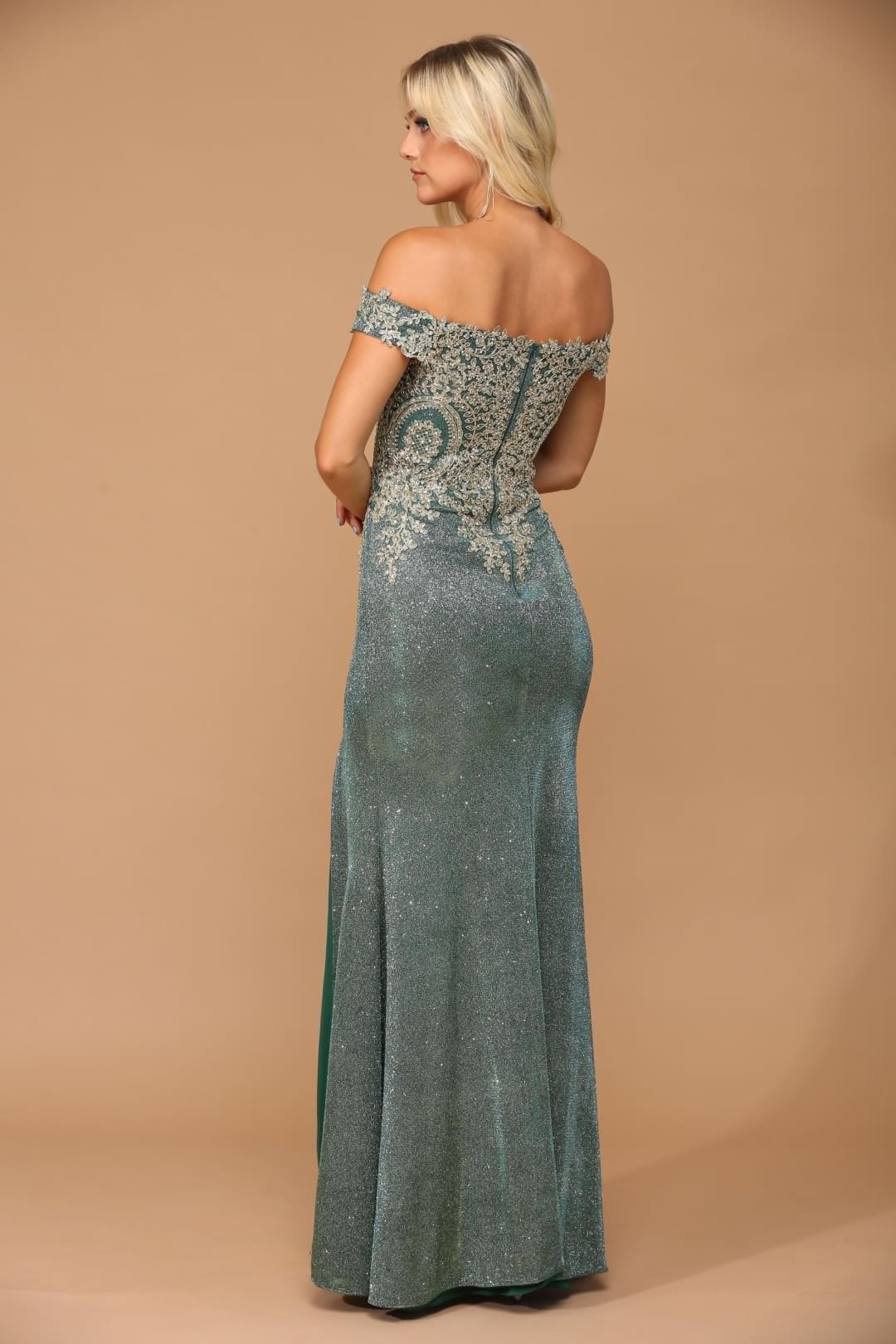 Eva USA 5242 Long Off Shoulder Formal Metallic Prom Dress - Prom Long Dress