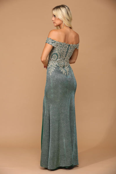 Eva USA 5242 Long Off Shoulder Formal Metallic Prom Dress - Prom Long Dress