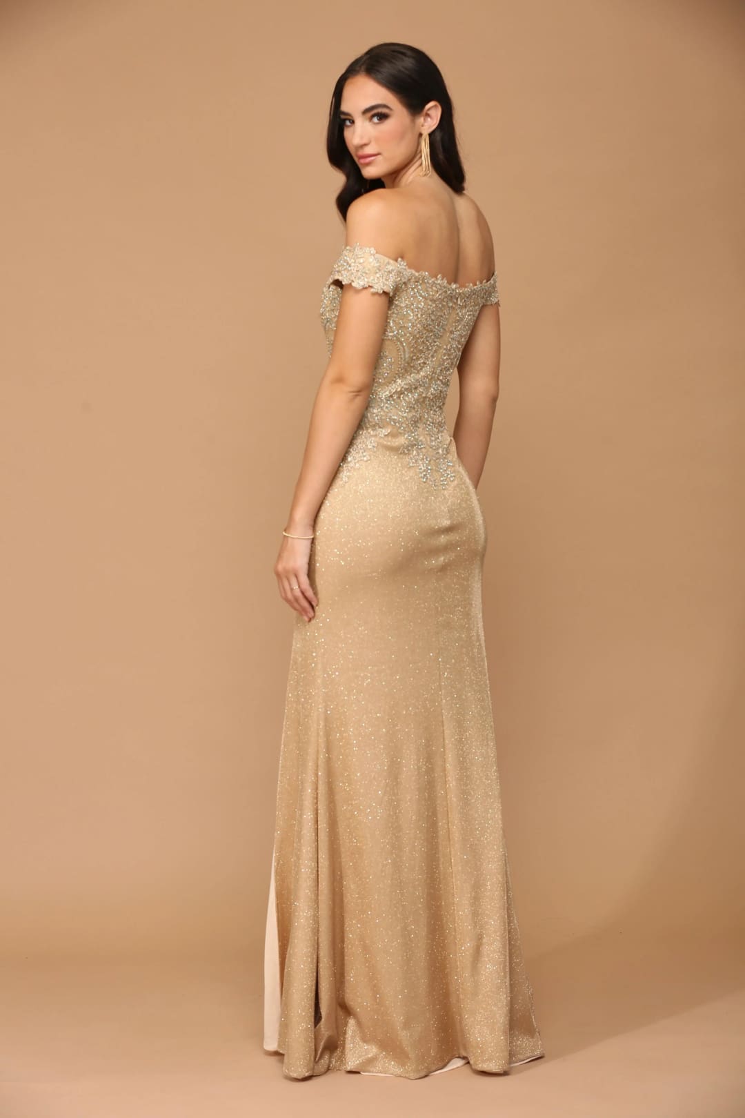 Eva USA 5242 Long Off Shoulder Formal Metallic Prom Dress - Prom Long Dress