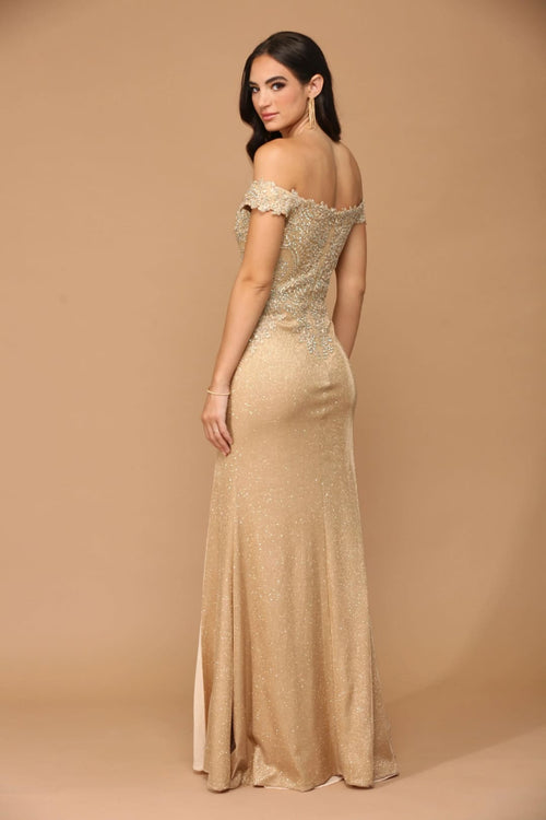 Eva USA 5242 Long Off Shoulder Formal Metallic Prom Dress - Prom Long Dress