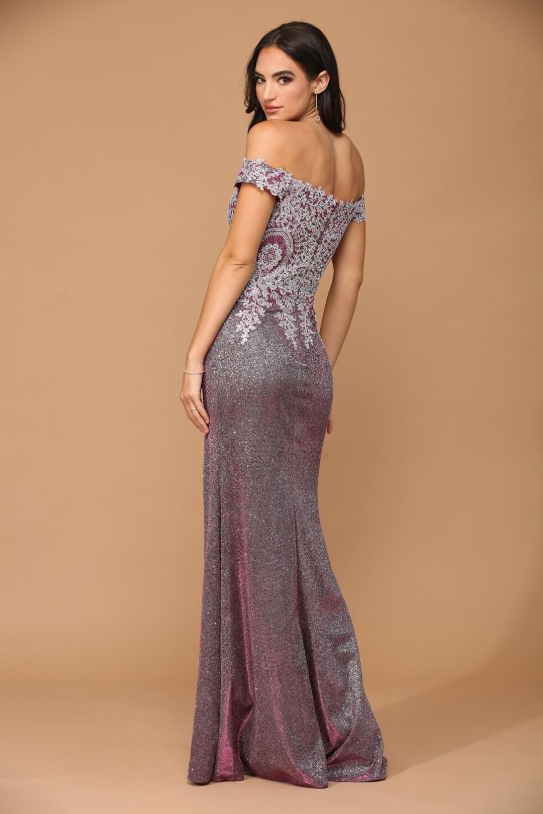 Eva USA 5242 Long Off Shoulder Formal Metallic Prom Dress - Prom Long Dress
