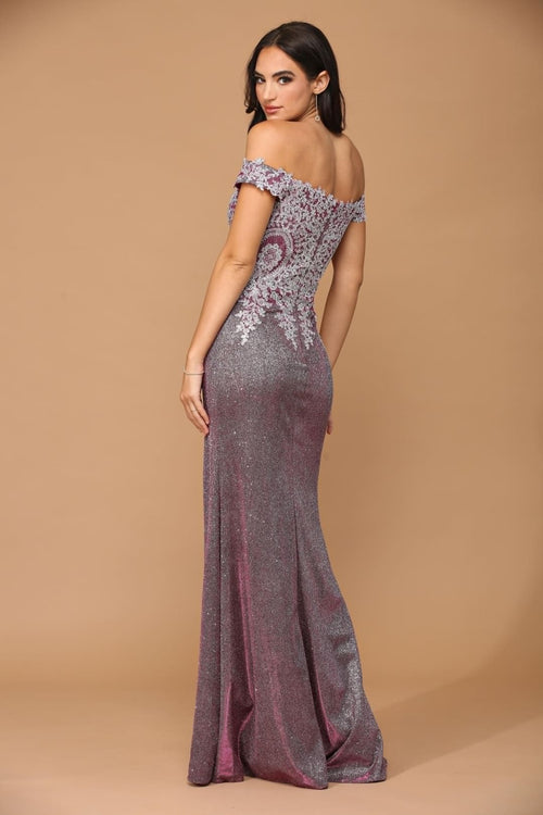 Eva USA 5242 Long Off Shoulder Formal Metallic Prom Dress - Prom Long Dress