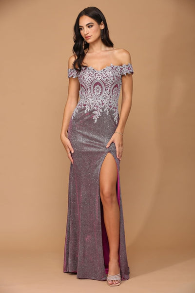 Eva USA 5242 Long Off Shoulder Formal Metallic Prom Dress - Prom Long Dress