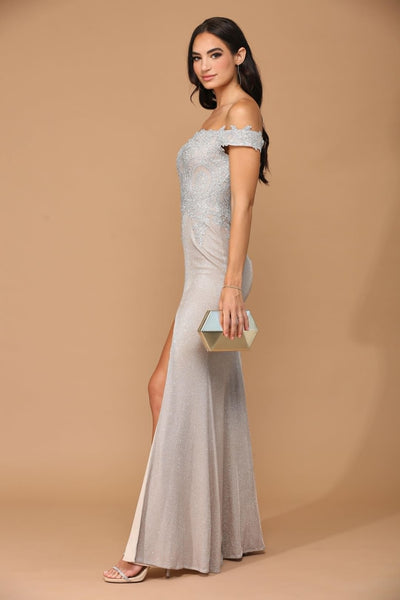 Eva USA 5242 Long Off Shoulder Formal Metallic Prom Dress - Prom Long Dress