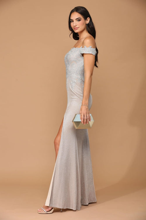 Eva USA 5242 Long Off Shoulder Formal Metallic Prom Dress - Prom Long Dress