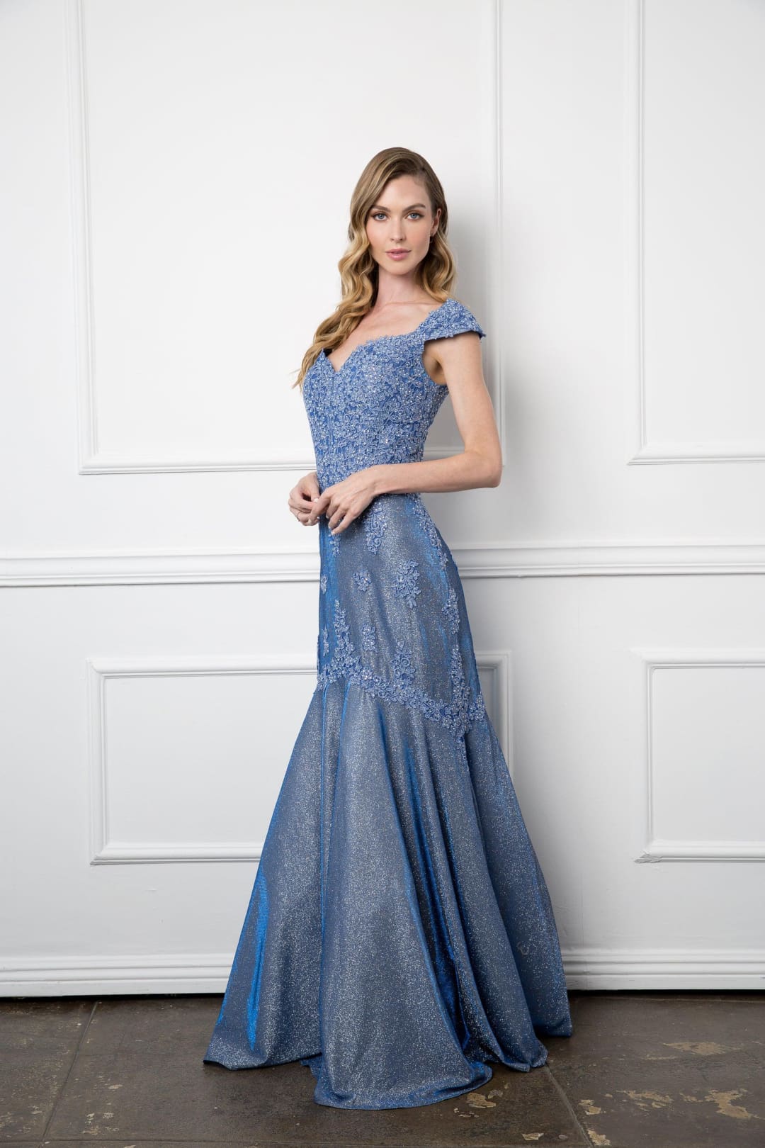 Eva USA 5243 Long Mother of the Bride Metallic Evening Dress - Mother of the Bride Dress
