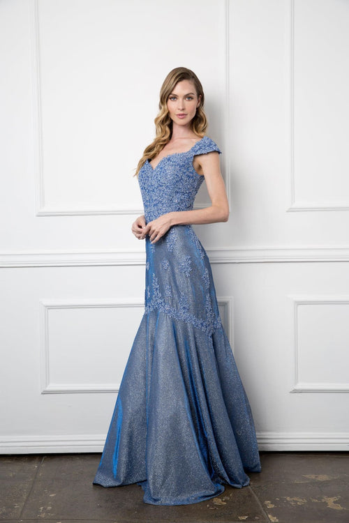 Eva USA 5243 Long Mother of the Bride Metallic Evening Dress - Mother of the Bride Dress
