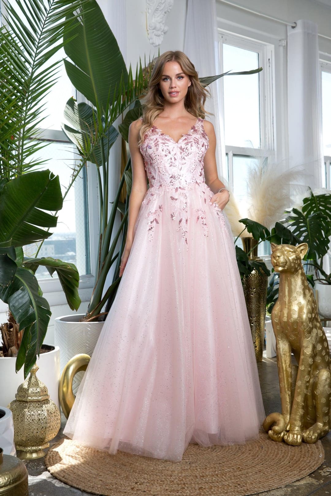 Eva USA 5244 Long Sleeveless Formal Prom Dress - Blush / XS - Prom Dresses