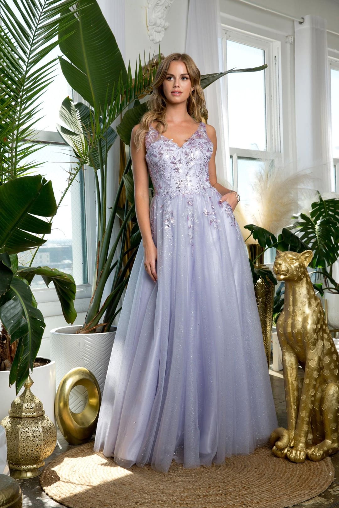 Eva USA 5244 Long Sleeveless Formal Prom Dress - Lilac / XS - Prom Dresses