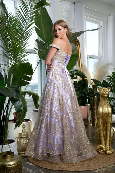 Eva USA 5245 Prom Long Off Shoulder Glitter Ball Gown - Prom Dresses