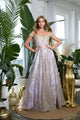 Eva USA 5245 Prom Long Off Shoulder Glitter Ball Gown - Lilac / XS - Prom Dresses