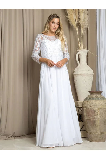 Eva USA 5248 Long A Line Simple Wedding Dress - White / S - Wedding Dresses