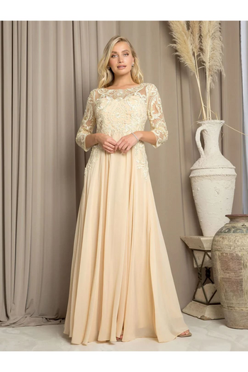 Eva USA 5248 Long Formal Mother of the Bride Dress - Champagne / S - Mother of the Bride Dresses
