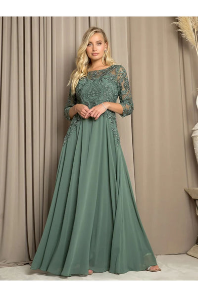 Eva USA 5248 Long Formal Mother of the Bride Dress - Eucalyptus / S - Mother of the Bride Dresses