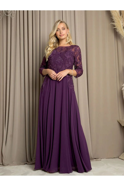Eva USA 5248 Long Formal Mother of the Bride Dress - Plum / S - Mother of the Bride Dresses