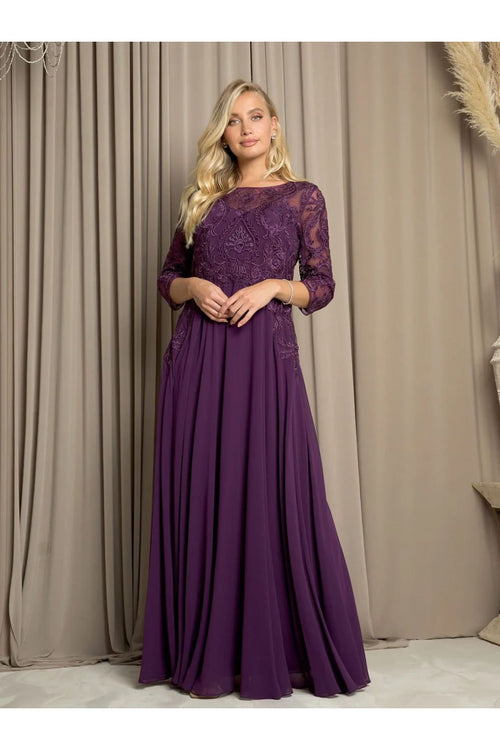 Eva USA 5248 Long Formal Mother of the Bride Dress - Plum / S - Mother of the Bride Dresses