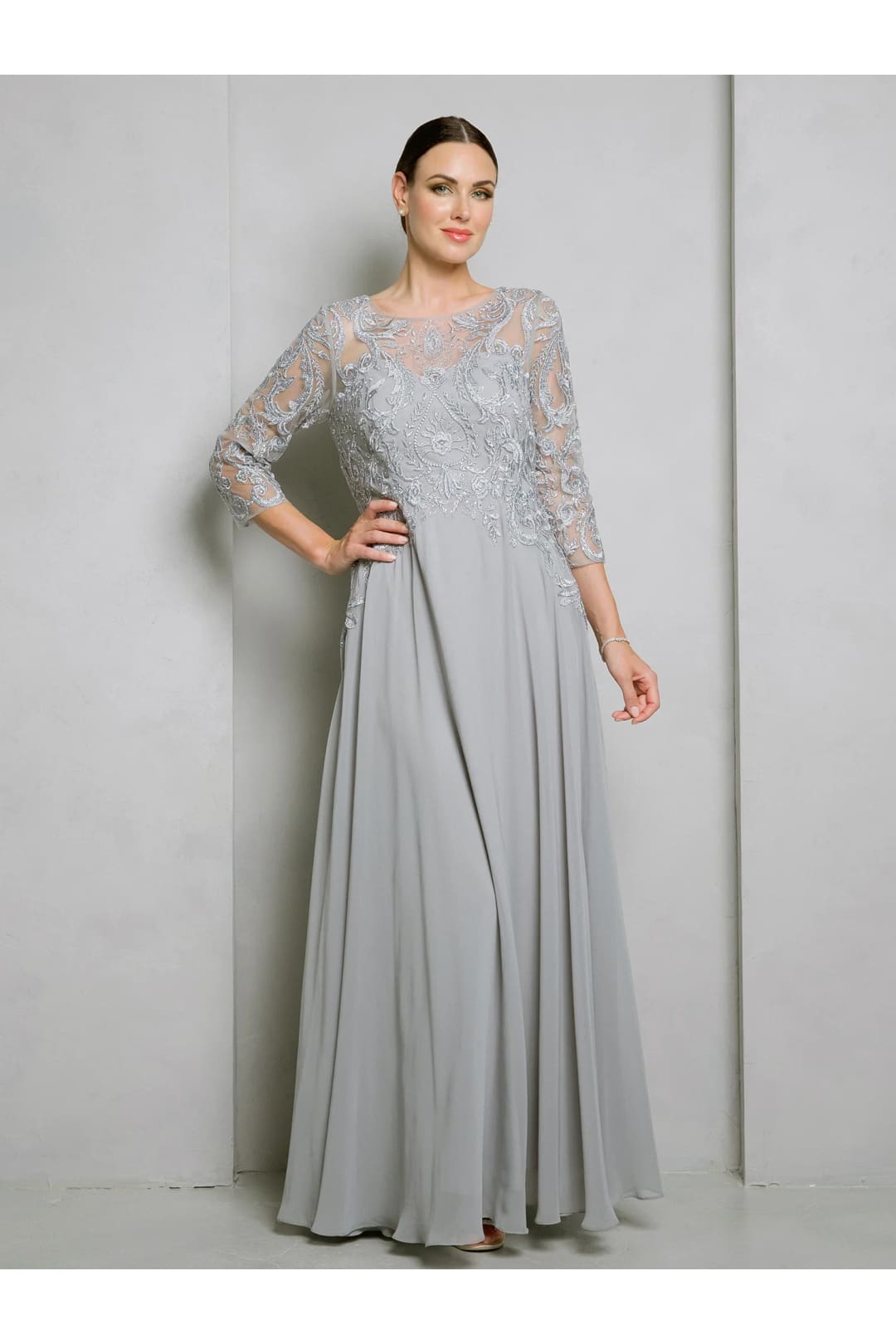 Eva USA 5248 Long Formal Mother of the Bride Dress - Silver / S - Mother of the Bride Dresses