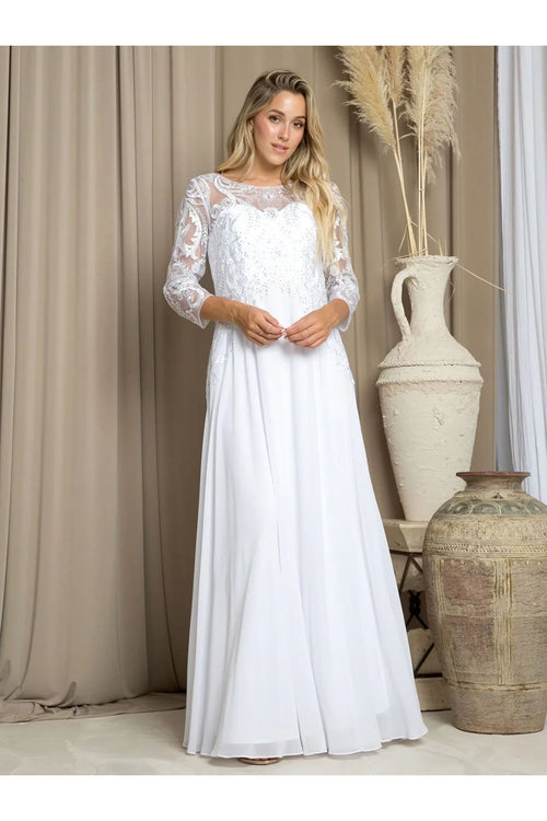Eva USA 5248 Long Formal Mother of the Bride Dress - White / S - Mother of the Bride Dresses