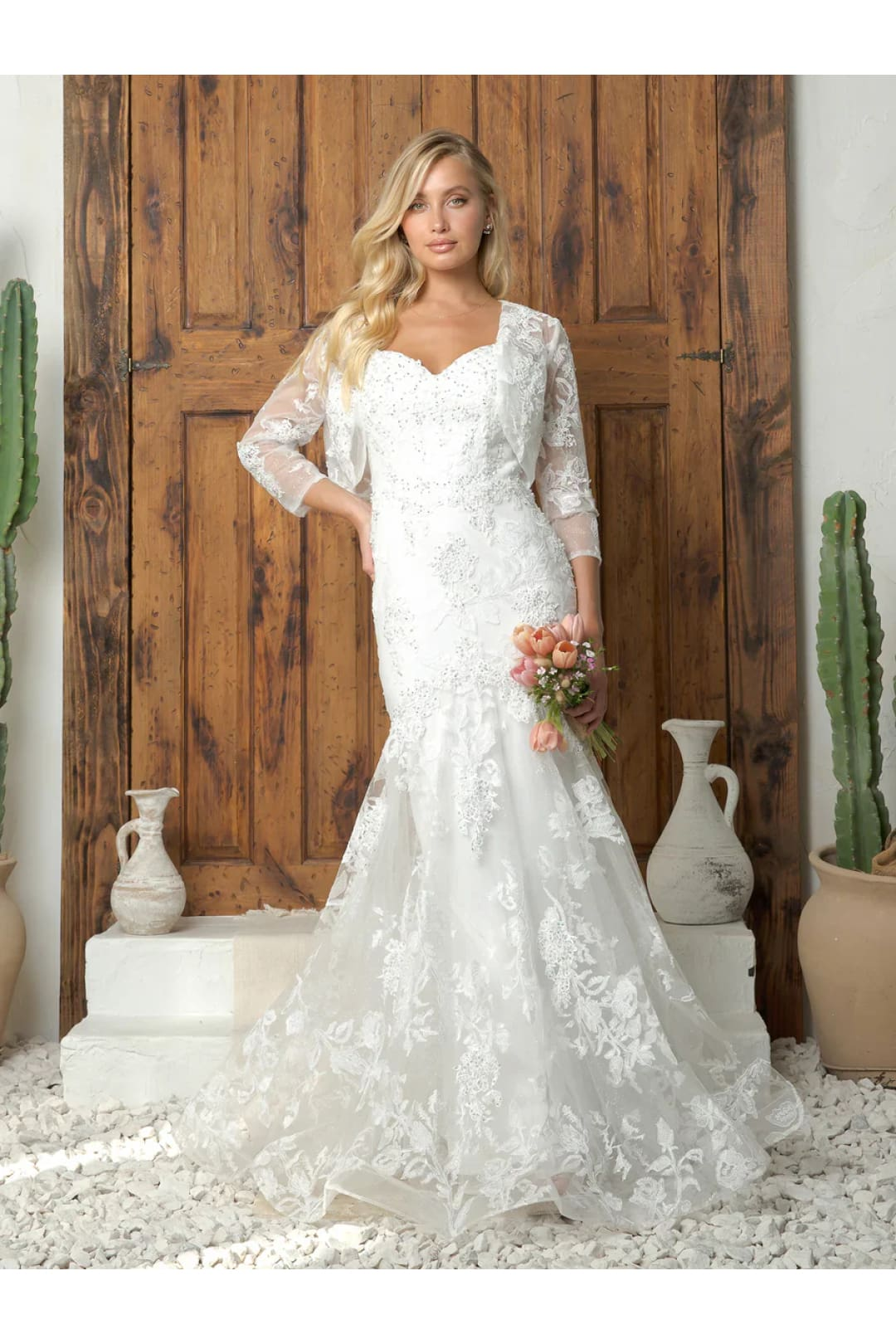 Eva USA 5250 Long Bridal Gown Lace Bolero Wedding Dress - Wedding Dresses