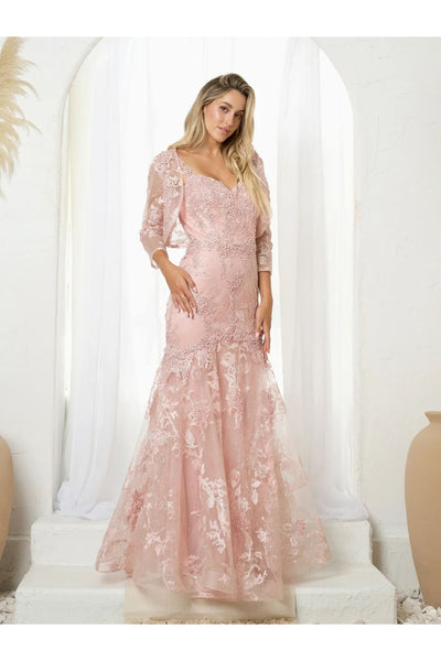 Eva USA 5250 Long Formal Mermaid Prom Bolero Dress - Dusty Rose / S - Formal Dresses