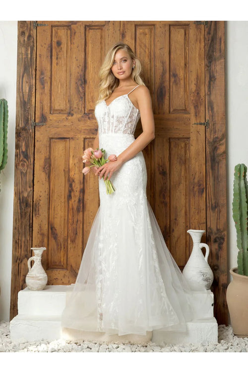 Eva USA 5251 Long Mermaid Formal Prom Dress - Off White / XS - Prom Dresses