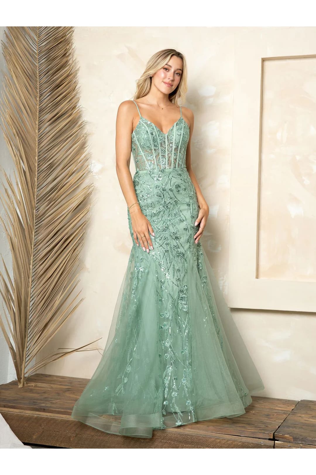 Eva USA 5251 Long Mermaid Formal Prom Dress - Sage / XS - Prom Dresses