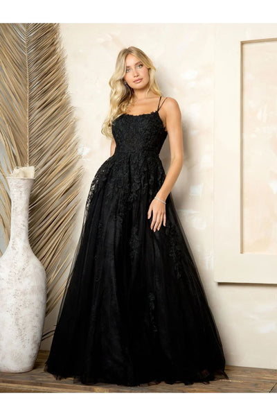 Eva USA 5254 Long A Line Ball Gown Evening Prom Dress - Black / S - Prom Dresses