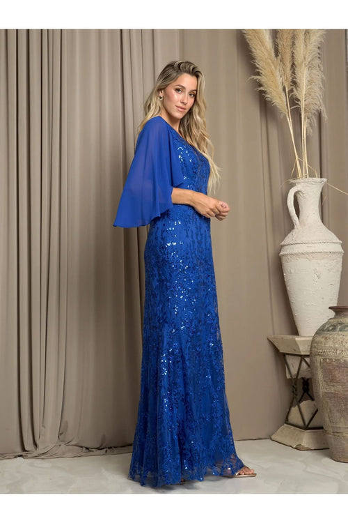 Eva USA 5255 Long Formal Mother of the Bride Cape Dress - Mother of the Bride Dresses