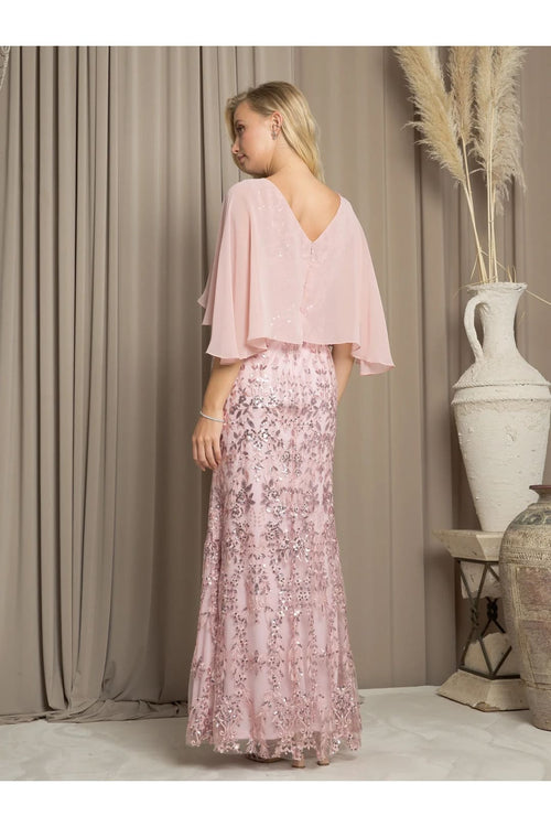 Eva USA 5255 Long Formal Mother of the Bride Cape Dress - Mother of the Bride Dresses