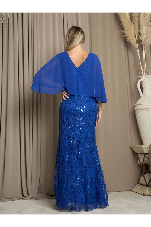 Eva USA 5255 Long Formal Mother of the Bride Cape Dress - Mother of the Bride Dresses